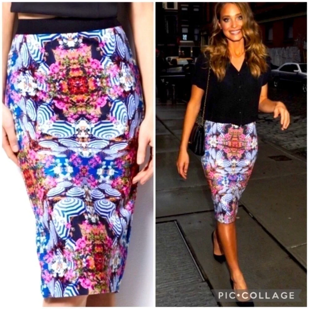 Milly XS blue umbrella stretchy pencil skirt